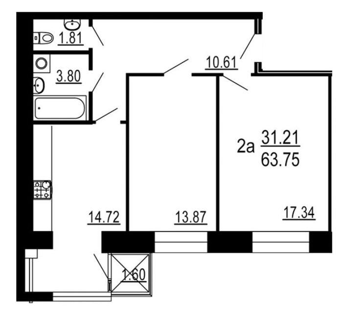 2-комнатная 63.75 м² в ЖК Семейный комфорт от 13 900 грн/м², Винница