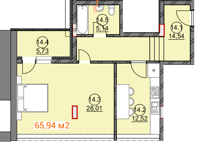 2-кімнатна 65.94 м² в ЖК Підгірний від 22 700 грн/м², Ужгород