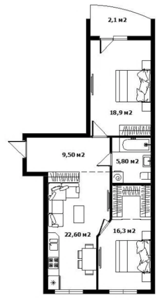 2-комнатная 73 м² в ЖК Сакура от 23 050 грн/м², Ужгород