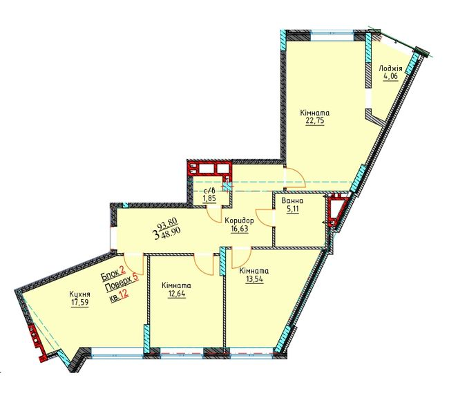 3-комнатная 93.8 м² в ЖК Водограй от 25 350 грн/м², Черновцы