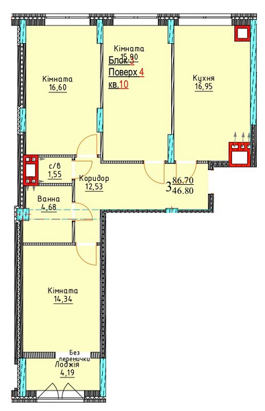 3-кімнатна 86.7 м² в ЖК Водограй від 25 400 грн/м², Чернівці