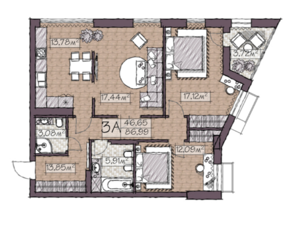 3-кімнатна 87 м² в КБ Concordia від 60 650 грн/м², Київ