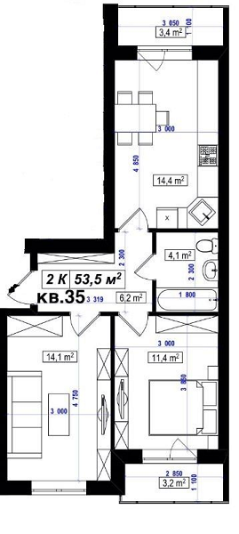 2-кімнатна 53.5 м² в ЖК Амстердам від 15 350 грн/м², с. Білогородка