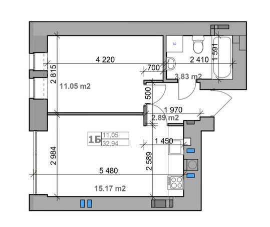 1-комнатная 32.94 м² в ЖК Родной от 22 000 грн/м², с. Гатное