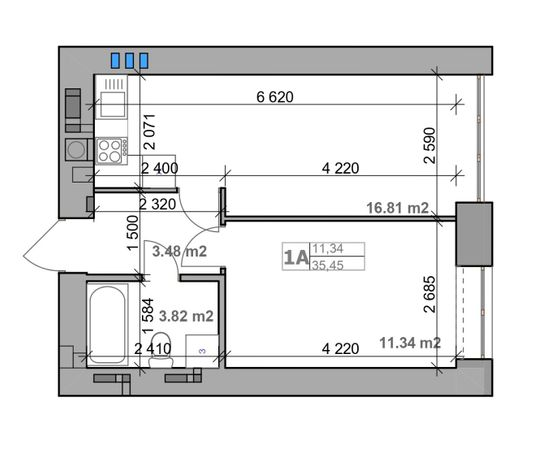 1-комнатная 35.45 м² в ЖК Родной от 29 750 грн/м², с. Гатное