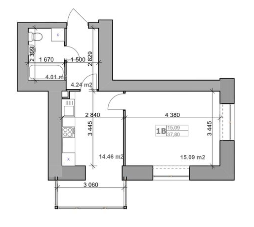 1-кімнатна 37.8 м² в ЖК Рідний від 29 750 грн/м², с. Гатне