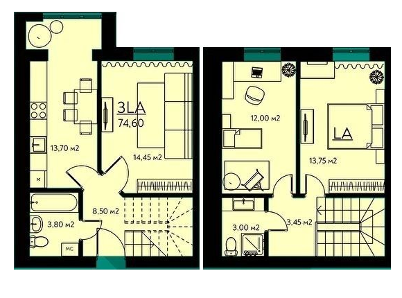 Двухуровневая 74.6 м² в ЖК Молодежный городок от 12 500 грн/м², с. Крюковщина