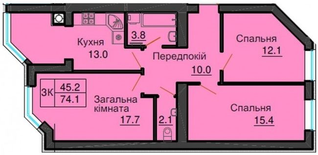3-кімнатна 74.1 м² в ЖК Sofia Nova від 32 000 грн/м², с. Новосілки