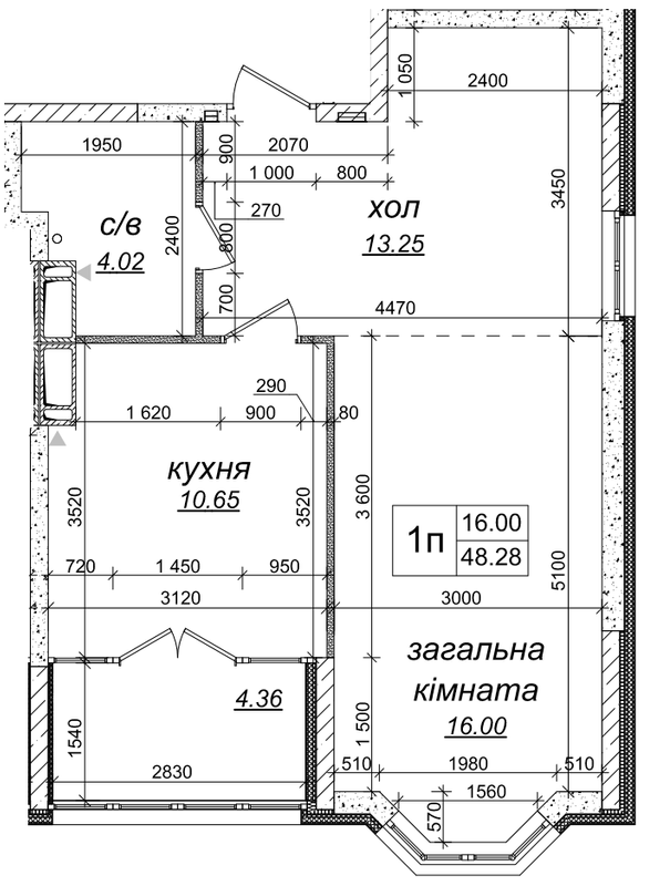 1-комнатная 48.28 м² в ЖК Одесский бульвар от 20 500 грн/м², с. Новоселки