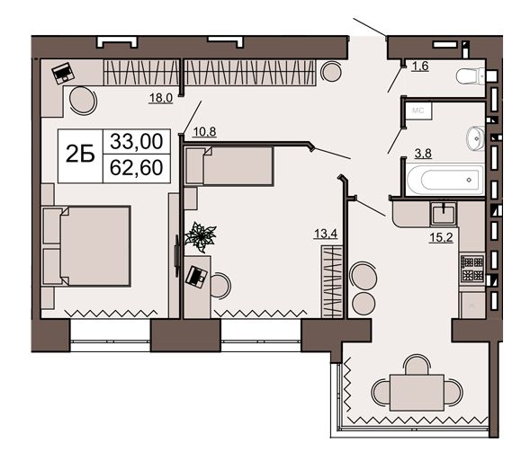 2-комнатная 62.6 м² в ЖК Шоколад от 12 900 грн/м², Ровно