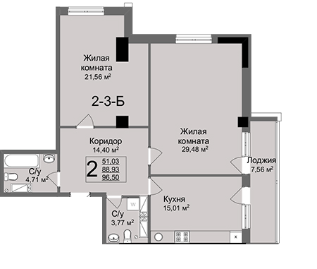 2-кімнатна 96.5 м² в ЖК Люксембург від 47 000 грн/м², Харків