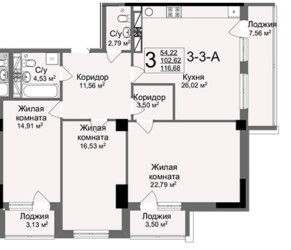 3-кімнатна 116.68 м² в ЖК Люксембург від 47 000 грн/м², Харків