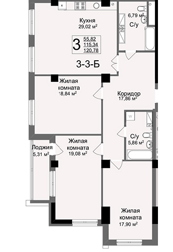 3-кімнатна 120.78 м² в ЖК Люксембург від 47 000 грн/м², Харків