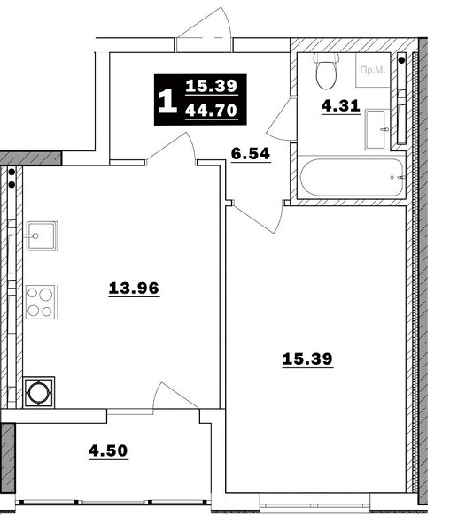 1-кімнатна 44.7 м² в ЖК Обухівський ключ від 15 300 грн/м², м. Обухів