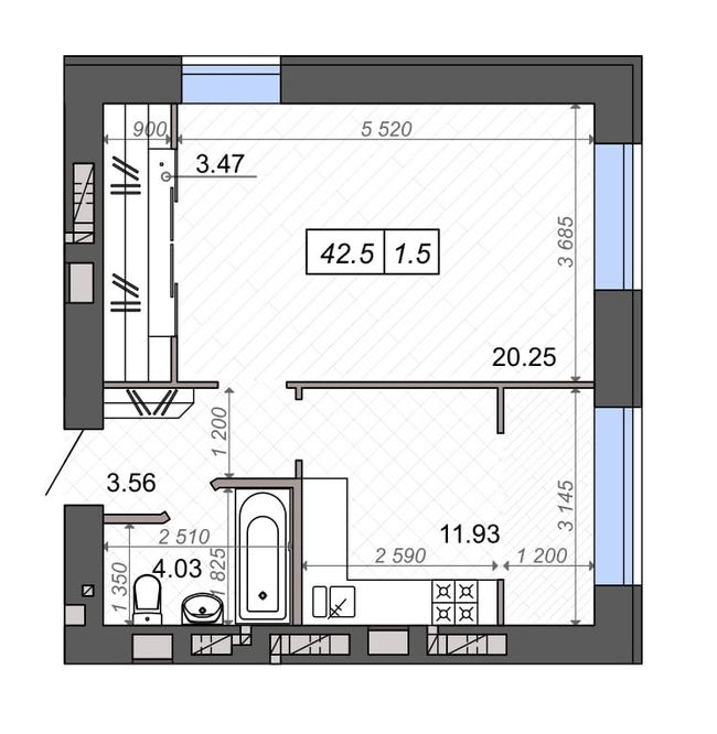 1-комнатная 42.5 м² в ЖК Новые Метры Park от 23 550 грн/м², г. Ирпень