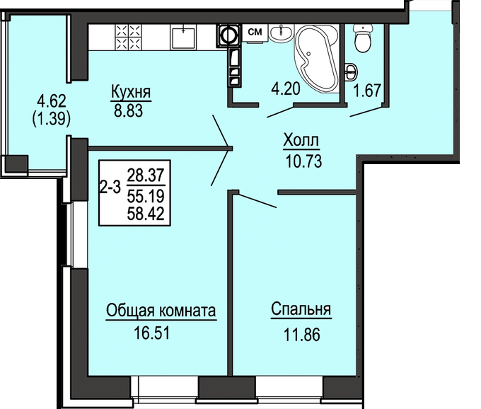 2-комнатная 58.42 м² в ЖК Софиевская сфера от 26 500 грн/м², с. Софиевская Борщаговка