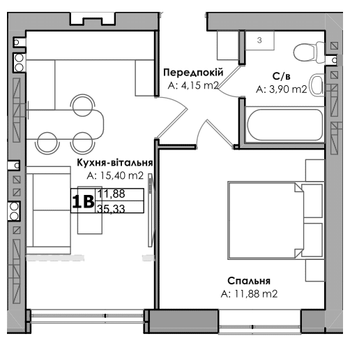 1-кімнатна 35.33 м² в ЖК Story House від 23 700 грн/м², м. Ірпінь