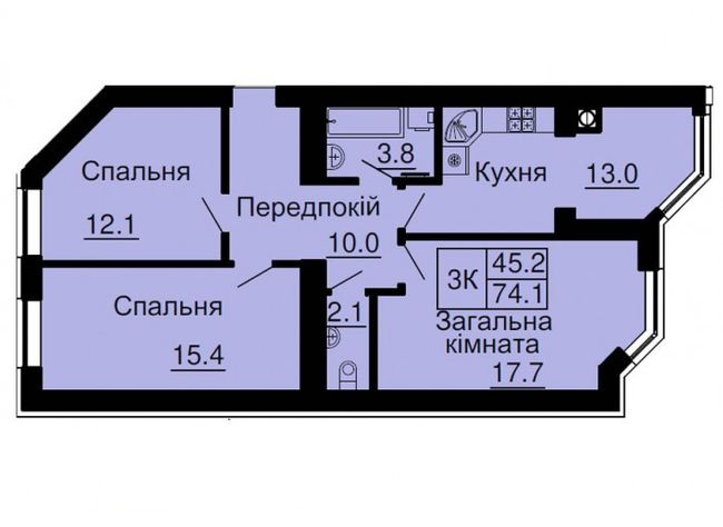 3-кімнатна 74.1 м² в ЖК Софія Сіті від 32 000 грн/м², с. Софіївська Борщагівка