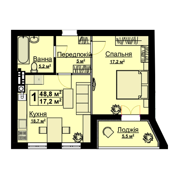 1-кімнатна 48.8 м² в ЖК Vlasna від 23 000 грн/м², с. Ходосівка