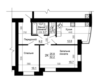 2-кімнатна 52.2 м² в ЖК Bavaria City від 15 200 грн/м², с. Крюківщина