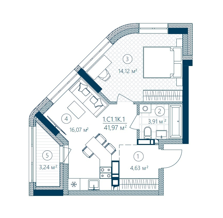 1-комнатная 41.97 м² в ЖК Rusaniv Residence от 38 438 грн/м², Киев