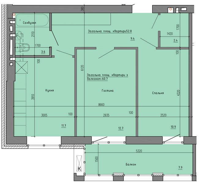 2-кімнатна 60.7 м² в ЖК Надеждинский від 31 600 грн/м², Дніпро