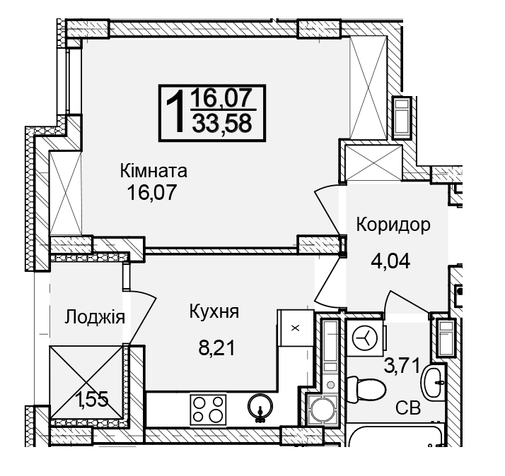 1-комнатная 33.58 м² в ЖК Леополь Таун от 19 000 грн/м², Львов