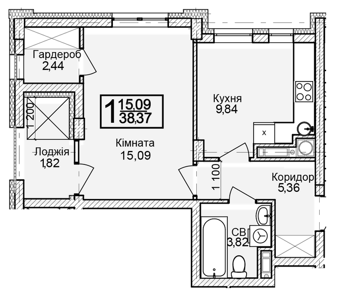 1-кімнатна 38.37 м² в ЖК Леополь Таун від 25 000 грн/м², Львів