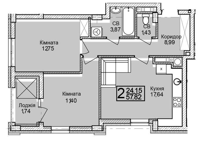 2-кімнатна 57.82 м² в ЖК Леополь Таун від 20 000 грн/м², Львів