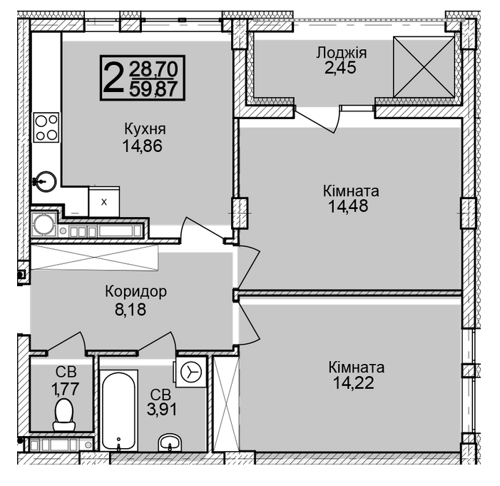 2-кімнатна 59.87 м² в ЖК Леополь Таун від 25 900 грн/м², Львів