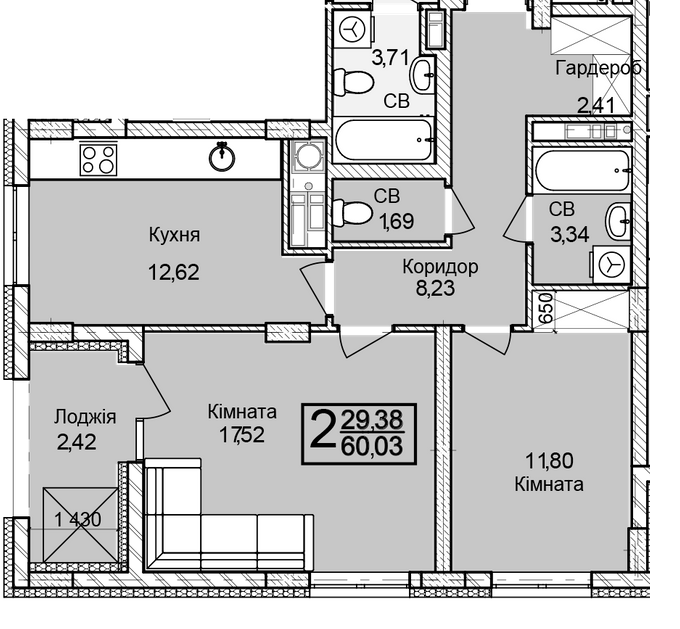 2-кімнатна 60.03 м² в ЖК Леополь Таун від 17 500 грн/м², Львів