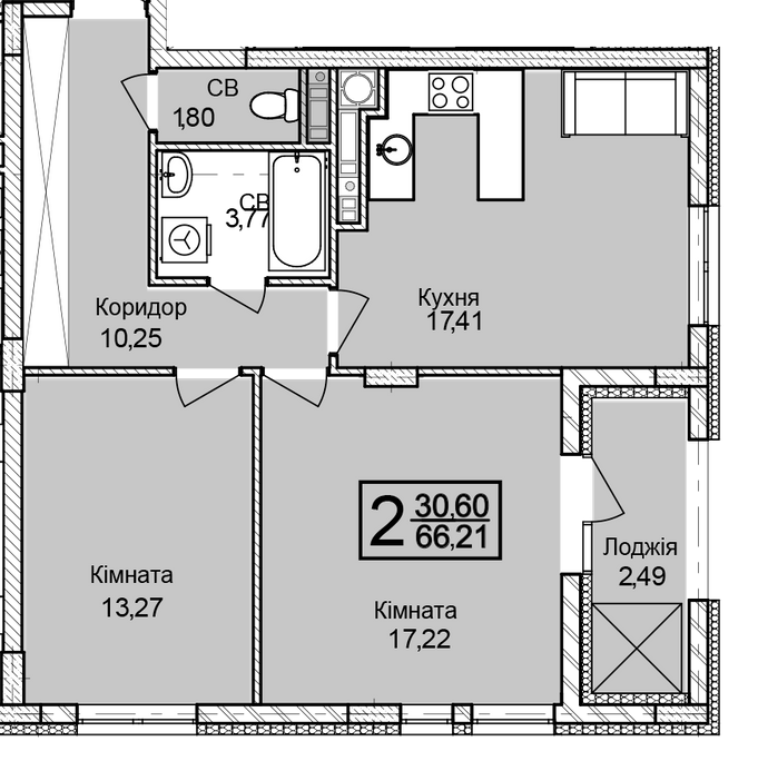 2-комнатная 66.21 м² в ЖК Леополь Таун от 17 500 грн/м², Львов