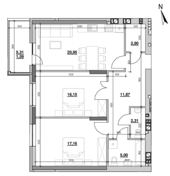 2-комнатная 77.83 м² в ЖК Ріел Сіті от 26 900 грн/м², Львов