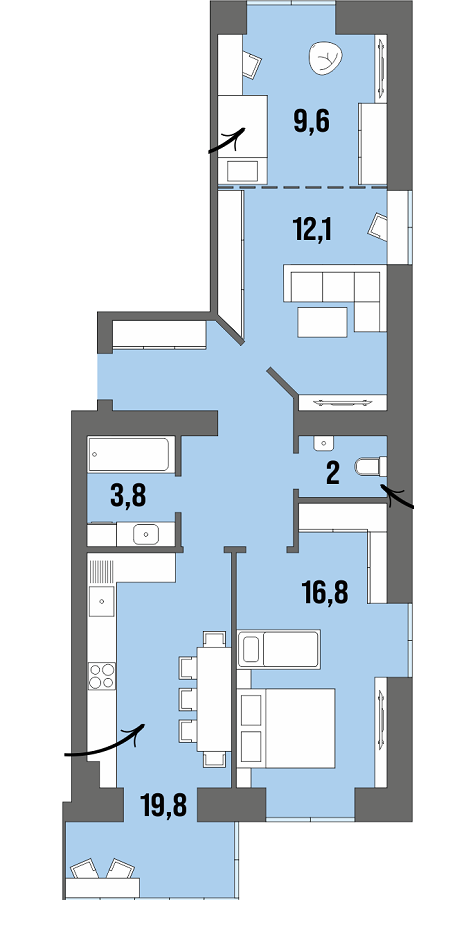 2-кімнатна 72.9 м² в ЖК Dream Town від 21 150 грн/м², Луцьк