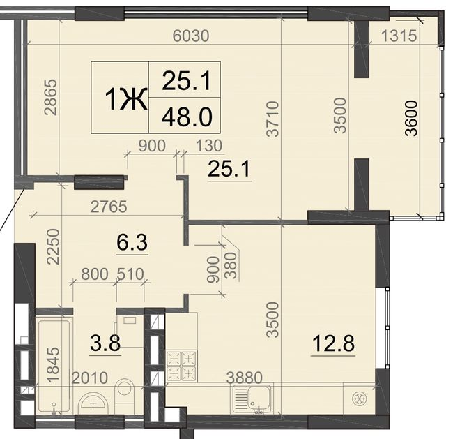 1-комнатная 48 м² в ЖК Визави от 19 000 грн/м², Луцк