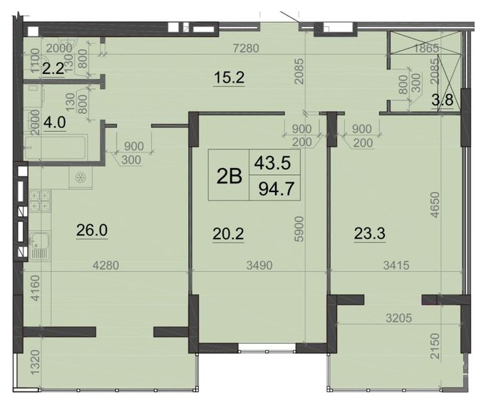 2-кімнатна 94.7 м² в ЖК Визави від 18 500 грн/м², Луцьк