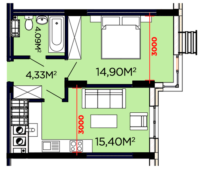 1-комнатная 38.72 м² в ЖК Счастливый от 18 500 грн/м², Львов