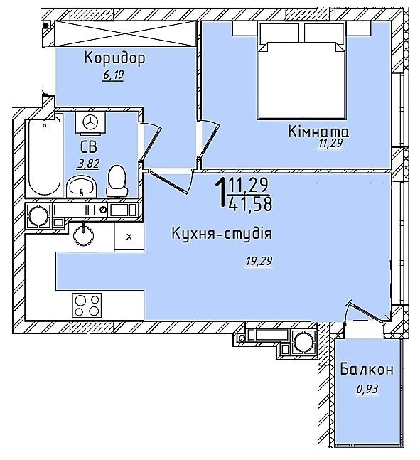 1-комнатная 41.58 м² в ЖК Континент от 23 000 грн/м², с. Сокольники