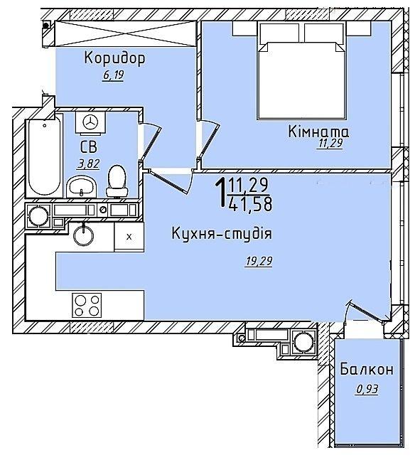 1-комнатная 41.58 м² в ЖК Континент от 23 500 грн/м², с. Сокольники