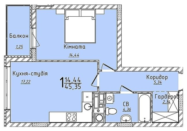 1-комнатная 45.35 м² в ЖК Континент от 18 000 грн/м², с. Сокольники