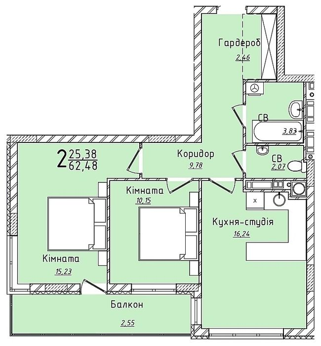 2-кімнатна 62.48 м² в ЖК Континент від 27 000 грн/м², с. Сокільники