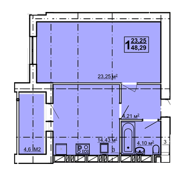 1-кімнатна 48.29 м² в ЖК Луч від 15 500 грн/м², Харків