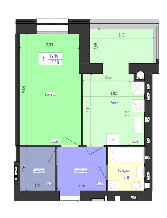 1-кімнатна 45.58 м² в ЖК Олімпійський від 17 000 грн/м², Харків