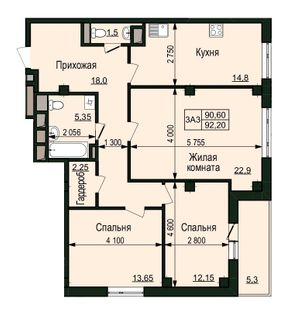 3-кімнатна 92.2 м² в ЖК Пролісок від 17 450 грн/м², Харків