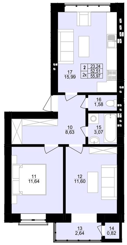 2-кімнатна 55.97 м² в ЖК Грушевського від 15 150 грн/м², м. Винники