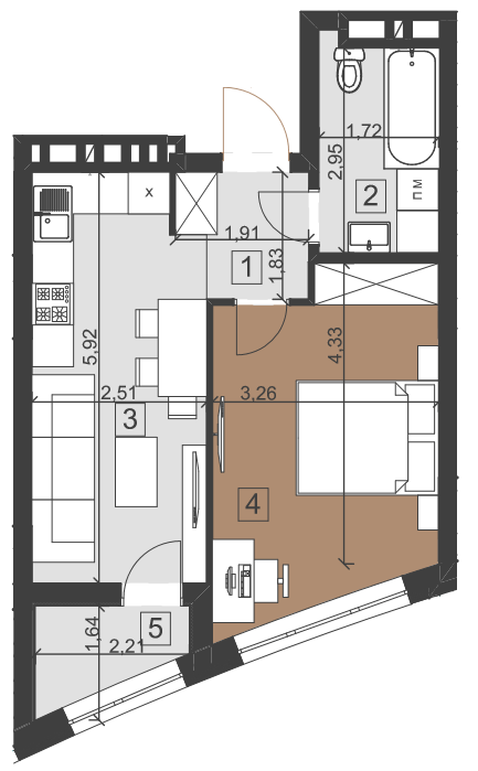 1-кімнатна 40.2 м² в ЖК Парус City від 28 650 грн/м², Львів