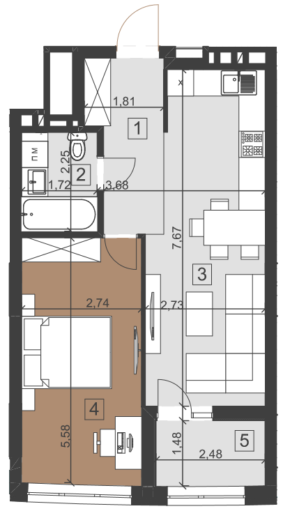 1-кімнатна 48 м² в ЖК Парус City від 28 650 грн/м², Львів