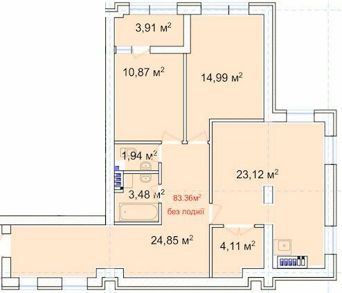 2-кімнатна 87.27 м² в ЖК Comfort City Lagoon від 24 450 грн/м², Дніпро