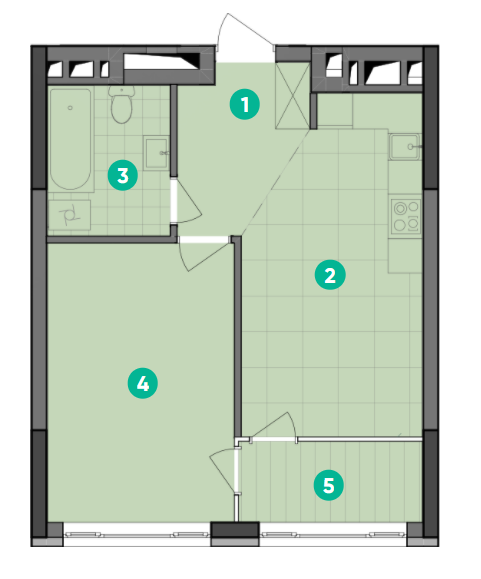 1-комнатная 45.27 м² в ЖК Dibrova Park от 24 300 грн/м², Киев