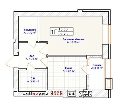 1-кімнатна 39.25 м² в ЖК Grand Country Irpin від 22 050 грн/м², м. Ірпінь